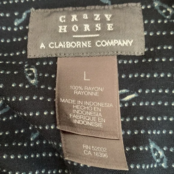 Mens Crazy Horse Navy Blue Print Button Down Shirt sz L - Picture 6 of 6